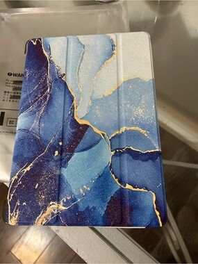 Blue Marble Tablet Case with Gold Accent - Stylish Protective Cover